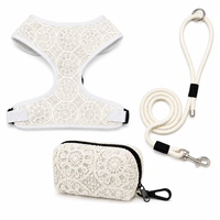 Ensemble Harnais et Laisse pour Chien en Dentelle avec Sac à Déchets, Harnais Gilet Floral Blanc avec Laisse en Corde Tressée, Ensemble de Promenade Réglable pour Chien