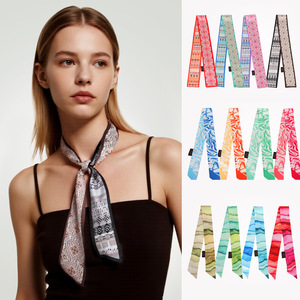 Wholesale Printed Polyester Ribbon Scarf – 90x5cm & 120x8cm Lightweight Scarf, Leaf Argyle Design Hair Neck Scarf for Women - Product Image 1