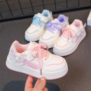 2025 Girls' Blue/Purple/Pink Artificial Leather Student Sneakers Fashionable Butterfly Design All-Match Casual <b>Velcro</b> Kids' - Product Image 1