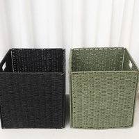 Panier de rangement en corde de papier tressée, fait main, écologique, moderne, grande capacité, forme carrée, couleur blanche, avec poignée
