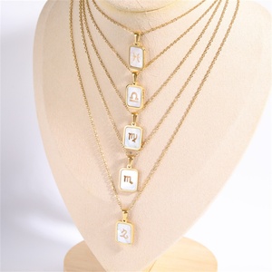 Collar de Acero Inoxidable con Baño de Oro PVD de 18k, Diseño de Cadena de Eslabones y Concha Hueca con Signo Zodiacal, Ideal para Bodas y Fiestas - ¡Venta Caliente! - Product Image 1