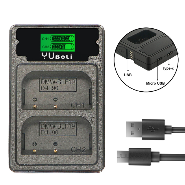 YUBOLi DMW-BLF19 DMWBLF19 D-LI90 DLI90 LCD USB Dual Charger for Panasonic Lumix GH3 GH4 GH5 DMC-GH3 DMC-GH4 DMC-GH5