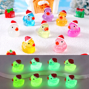 Miniature Toy Cartoon Figurine Cute Glow Christmas Hat <b>Mini</b> Duckling <b>Mini</b> Resin Garden Desktop Ornaments for Cute Home Decor - Product Image 5