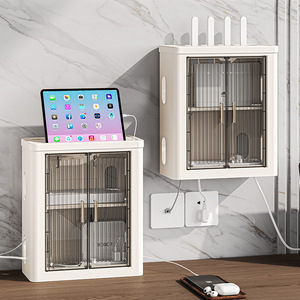 Router WiFi Storage Box Wall Mounted 2 Tier White Multifunctional Cable Management Rack - Product Image 2