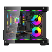 Casing PC Gaming Mid Tower ESGAMING Wholesale Curvy Cube dari Kaca Temper, Micro ATX ITX untuk Komputer Desktop, Chassis untuk Gamer