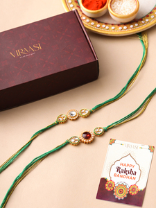 Rakhi Kundan Tradicional Premium con Hilo Verde, Diseño Especial Hecho a Mano para Raksha Bandhan, para Hermano - Product Image 3