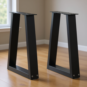Black Powder Coated Steel Dining <b>Table</b> <b>Legs</b> Trapezoid Industrial Furniture <b>Legs</b> Set Of 2 - Product Image 2