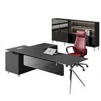 Bureau d'ordinateur en bois en forme de L, grand, moderne et minimaliste, avec tiroirs, style luxe léger, noir