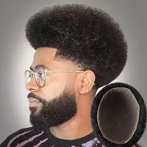 Perruque afro curl pour homme, postiche indien 10x8 de 4mm, perruque de remplacement naturelle noire courte pour homme, perruque afro hd lace