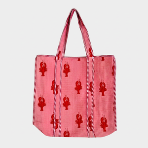 Bolsa de Compras de Algodón con Estampado de Langosta Rosa, Estilo Veraniego para la Playa, Abierta, para Mujer - Product Image 1