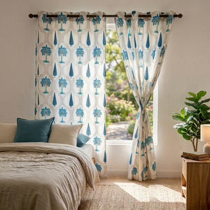 Rideaux à œillets en coton imprimé à la main de qualité supérieure, motif floral coréen, style traditionnel, toutes saisons, pour salon et chambre - Product Image 1