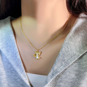 Bijoux en argent sterling 925 pour filles vermeil plaqué or 18 carats émail porte-bonheur ours mignon chantant avec microphone colliers pendentifs fins - Product Image 6