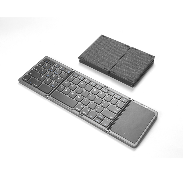 Leather Crafting Wireless Blue Tooth Mini Foldable Keyboard for Laptop Tablet Folding Portable Keyboard with Touch Pad