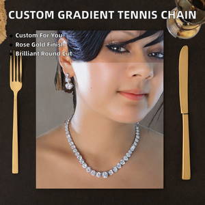 Rose <b>Gold</b> Tone <b>Tennis</b> <b>Necklace</b> Cubic Zircon Chain Link <b>Necklace</b> Minimalist Statement Jewelry for Women - Product Image 2