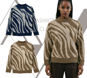 Pull en tricot à imprimé <span class=keywords><strong>zèbre</strong></span>, col rond, chaud pour l'hiver, pour femme, vente en gros, marque privée - Product Image 1