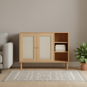 Credenza Senja in Legno Massello di Pino 44.1x15.7x31.5 Pollici con Effetto Rattan, Arredamento per Soggiorno - Product Image 2