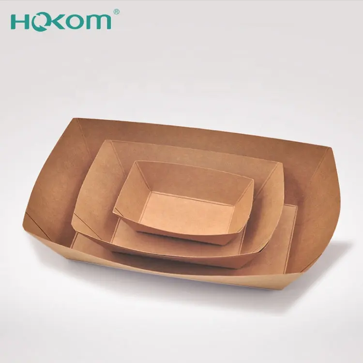 Hongkang 패션 PE 코팅 방수/oilproof 일회용 종이 접시 식품 트레이 크래프트 보트 트레이