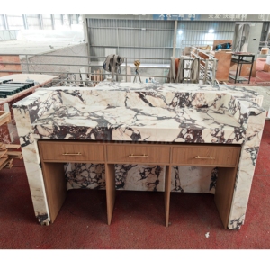 Mostrador de Recepción Curvo Popular Viola Marble con Cajones de Almacenamiento para Uso Comercial, Estilo Personalizado - Product Image 6