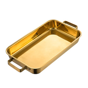 Assiette rectangulaire dorée pour poisson grillé, double anse, en acier inoxydable 304 durable, électroplaqué, écologique, marque SAIL TOOL - Product Image 2