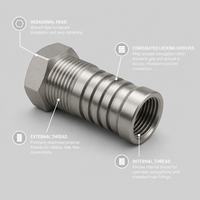 Raccord de tube ondulé brossé en acier inoxydable 304 usiné CNC de précision, fileté selon spécification