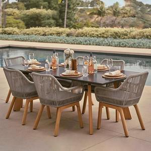 Ensemble de salle à manger d'extérieur moderne en teck avec coussin imperméable pour cour et parc, structure en bois massif - Product Image 3