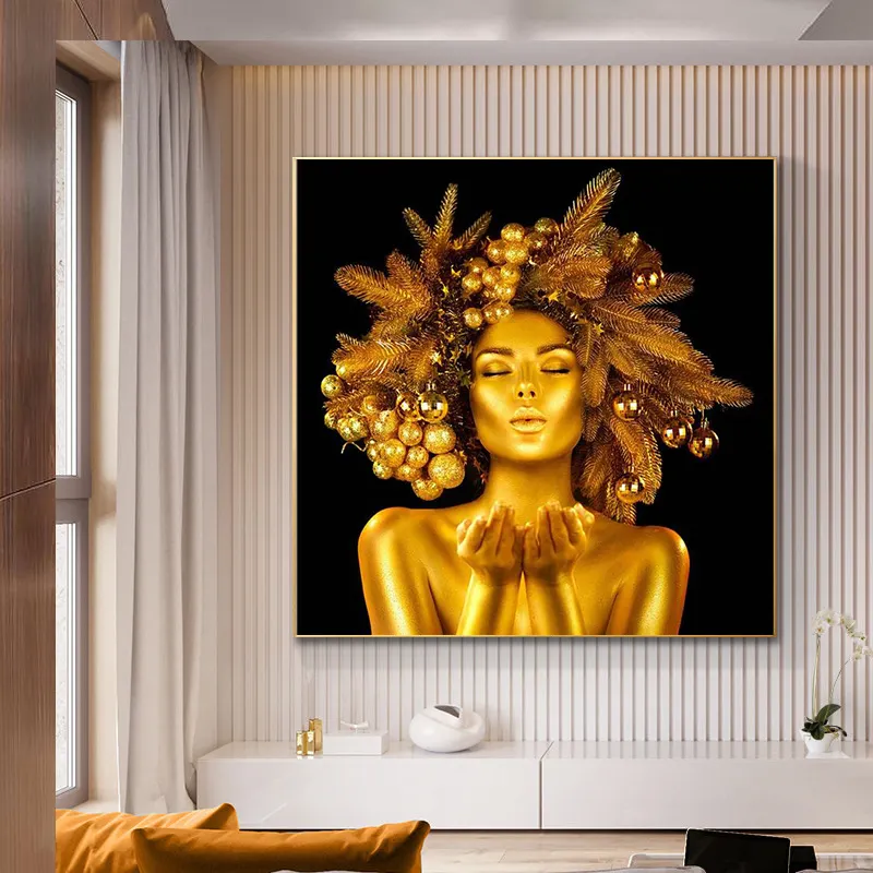 Home Decor Nordic Golden Women Poster Wall Pictures Fashion Woman Lips Gold and Black Modern high quality african art paintings