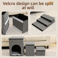 Escalier pour animaux de compagnie moderne et robuste avec boîte de rangement à ouverture par le haut, pliable, 3 marches, en tissu gris, pour canapé ou lit surélevé