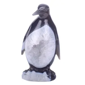 En gros Haute Qualité Poli Cristal Pierres Précieuses Sculpté À La Main Animal Agate Géode Pingouin