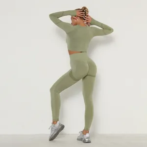 Hot Selling Fitness Girl Active Wear Set Schlanke Langarm Yoga Anzug Scrunch Butt Leggings