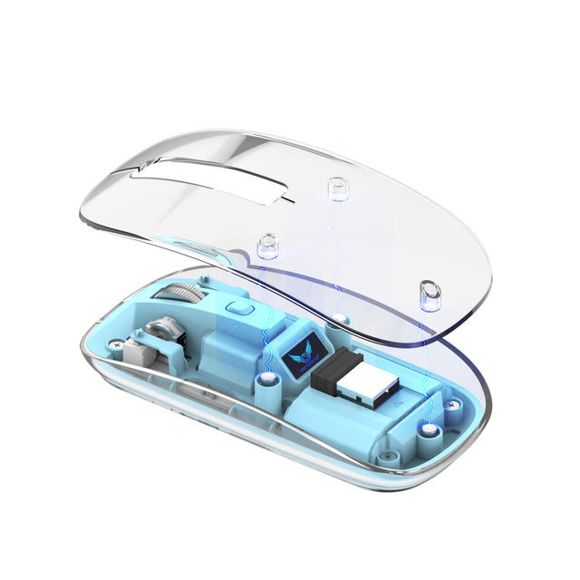 2.4G Bluetooth Dual Mode Transparent Wireless Mouse Mechanical Style Adjustable DPI RGB Backlight for Computer