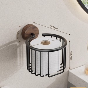 Porte-papier toilette mural en bois brun chaud avec étagère, en métal noir, style rustique campagnard, accessoires <span class=keywords><strong>de</strong></span> <span class=keywords><strong>salle</strong></span> <span class=keywords><strong>de</strong></span> <span class=keywords><strong>bain</strong></span>, décoration champêtre, rangement mural pour téléphone portable - Product Image 4