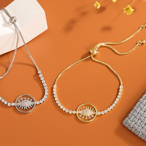 Evil Eye <b>Bracelet</b> Gold And White <b>Copper</b> Plated Zircon Adjustable Clasp Women Jewelry Geometric Chain Summer 2024 - Product Image 2