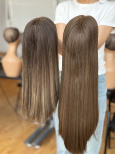 Cheveux vierges sans colle Perruque juive européenne à dentelle frontale Casher HD Soyeuse Droite Couche Super Légère - Product Image 5