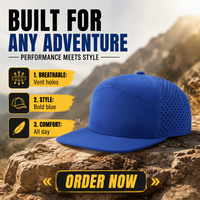 Nouvelles casquettes snapback à visière plate à séchage rapide, broderie personnalisée du logo, 7 panneaux, perforations découpées au laser, casquettes de golf