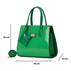 Fana Brina Sac fourre-tout vert pour femme M3830, motif alligator, imprimé plumes, double poignée, sac à main décontracté - Product Image 4