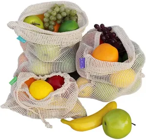 กระเป๋าใส่ผลิตภัณฑ์ผ้าฝ้ายแบบนำกลับมาใช้ใหม่ได้,สายรัดตาข่ายสำหรับผักและผลไม้กระเป๋าใส่มัสลินสำหรับใส่อาหารเป็นกลุ่ม