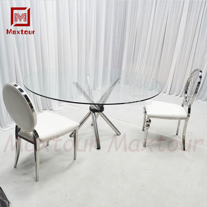 Juego de Mesa de Comedor Redonda de Vidrio con Patas de Acero Inoxidable Moderno para Bodas - Product Image 3