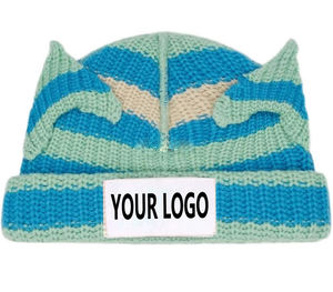 Gorro <span class=keywords><strong>de</strong></span> punto para mujer, gorro cálido <span class=keywords><strong>de</strong></span> invierno <span class=keywords><strong>a</strong></span> rayas con pequeño cuerno <span class=keywords><strong>de</strong></span> Diablo, gorro grueso <span class=keywords><strong>de</strong></span> ganchillo con orejas - Product Image 4
