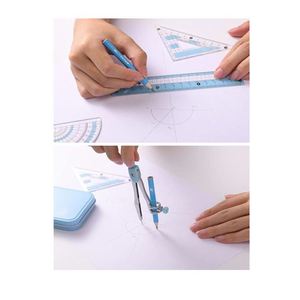 Ensemble de géométrie scolaire 8 pièces en métal Academy avec boîte de rangement incassable, comprenant règle, taille-crayon, compas, etc. - Product Image 4