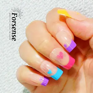 Vente à Chaud Bonbons Long Carré Presse sur Ongle de Doigt à Vendre French Tip Manucure Faux Ongles Prix de Gros Faux Ongles avec Coeur