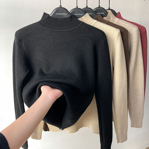 Suéter de cuello alto informal de otoño para mujer, prendas de punto de terciopelo cálidas para invierno, jerséis con forro polar grueso, Top - Product Image 2