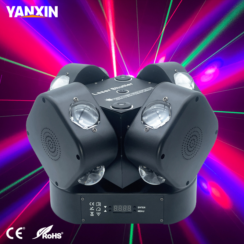 Four Rotating Heads Beam Laser LED Stage Light RGB High CRI 90 DMX512 Sound Activated Party for Wedding Nightclub Events