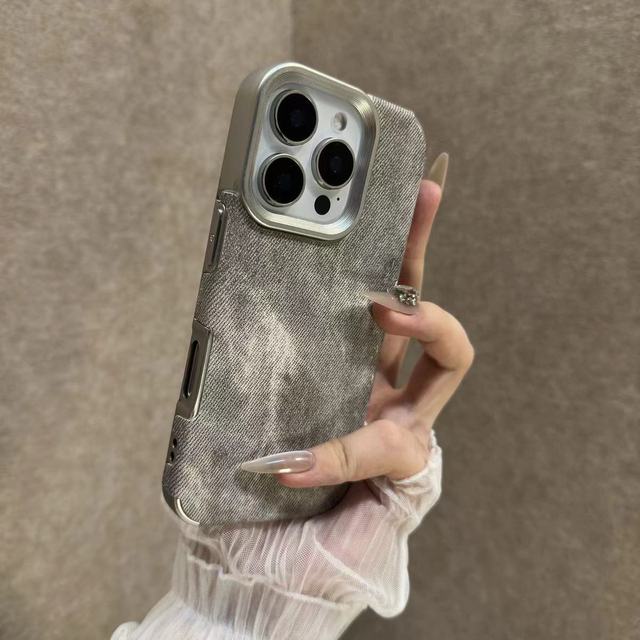 Electroplated Animal Design Denim Leather Texture for 17 Pro Max Phone Case Full Coverage Skin-Feel Large Hole for 16 Case