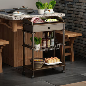 Carrito de Cocina de Madera Maciza con Cajón y Estantes, Mueble de Almacenamiento Móvil para Uso en el Hogar o Restaurante - Product Image 4