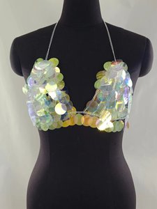 Chaîne de corps holographique à paillettes tendance <span class=keywords><strong>TikTok</strong></span>, couleur argent, sangle réglable, pour femme, idéale pour festival de musique - Product Image 2