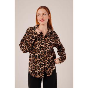 Chemisier à manches longues pour femme LUSTRIN, imprimé léopard, coupe décontractée - Haut élégant et confortable en polyester et élasthanne - Product Image 1