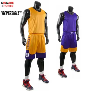 En gros en stock vêtements de sport d'approvisionnement d'usine uniformes de basket-ball réversible double couches maillots de basket-ball