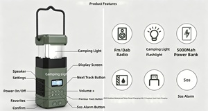 Radio numérique DAB avec affichage, canal d'urgence <span class=keywords><strong>EWF</strong></span>, haut-parleur intégré, lampe de camping extérieure, portable, à manivelle et solaire - Product Image 2