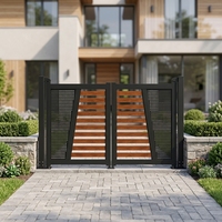 Puerta Principal de Patio Rústica de Aluminio de Alta Calidad, Puertas Automáticas Abatibles para Entrada de Vehículos