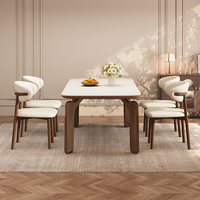 Ensemble de table à manger en bois massif avec plateau en ardoise, une table pour 6 chaises, table à manger familiale avec cadre en bois confortable